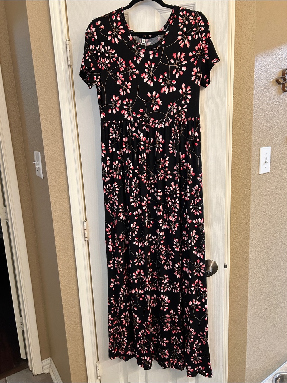 Black Maxi Dress with Pink Floral Print